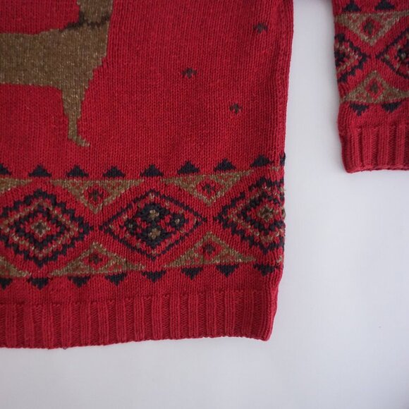 Vintage Eddie Bauer Hand Knit Red Wool Deer Sweater Fair Isle Alpinecore SP - Picture 6 of 10